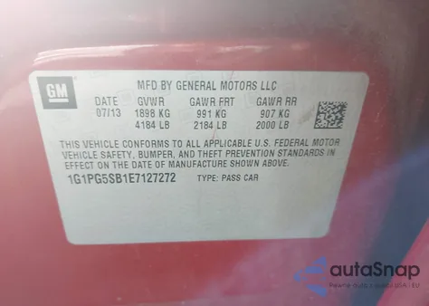 2014 Chevrolet Cruze Ltz from USA, damaged, VIN 1G1PG5SB1E7127272